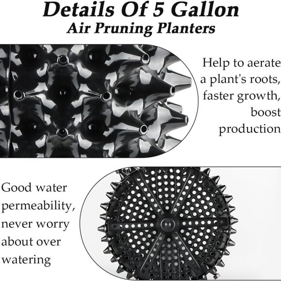 Air Pruning Planters 5 Gallon 6-Pack, Sturdy Plastic Roots Control Planter - Picture 4 of 6